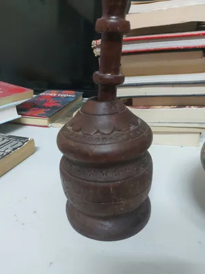 هاون + صحن خشبي ملبس نحاس