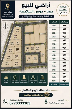 اراضي مفروزة للبيع في جريبا السلايطة