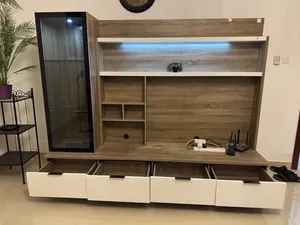 Modern Wooden TV Unit with Glass Cabinet