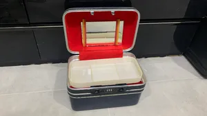 Vintage dark blue hard travel case for cosmetics/toiletware, with combination lock, small bag.