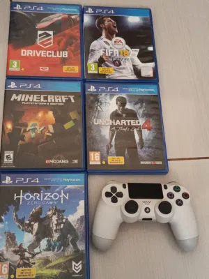 5 PS4 Games + Dualshock white controller – 5 ألعاب سوني 4  و يد سوني بيضاء