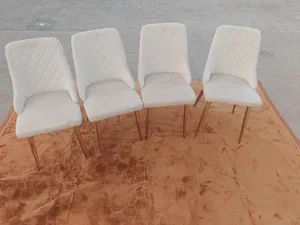 Set of 4 Cream Upholstered Dining Chairs with Gold Legs