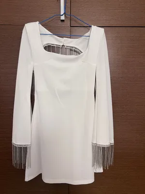 White Long Sleeve Dress with Fringed Tassled Cuffs