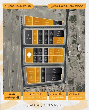للبيع مخطط ساحل محارة السكني ممتازة في بركاء محارة ،مساحات سكنية كبيرة .