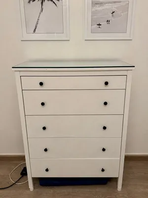 IKEA 5-Drawer Chest of Drawers - White - With Custom Glass Top