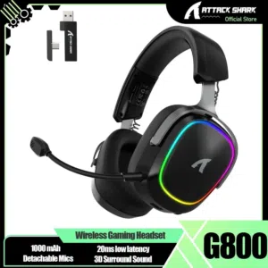 سماعة اتاك شارك رأس هيدسيت لاسلكي وايرليس اصلي - ATTACK SHARK G800 7.1 WIRELESS BLUETOOTH HEADSET