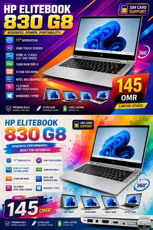 11th GEN X360 TOUCH CORE i5 16GB RAM 512g SSD NVMe 13.5 INCH SCREENHP ELITEBOOK 830 INTEL IRIS GRAPH