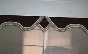 Pair of decorative curtain valances with tassel trim - brown/beige