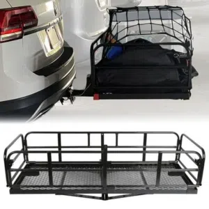Universal Rear Hitch Cargo Basket, 2-in-1 Single and Double, 500 lbs Heavy Duty Folding Hitch Mount