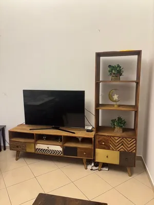 .. Wooden TV Unit and Matching Display Shelf - Midcentury Style