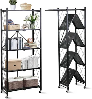 5-Tier Folding Storage Rack with Wheels Heavy Duty Multi-Purpose Shelving Organizer