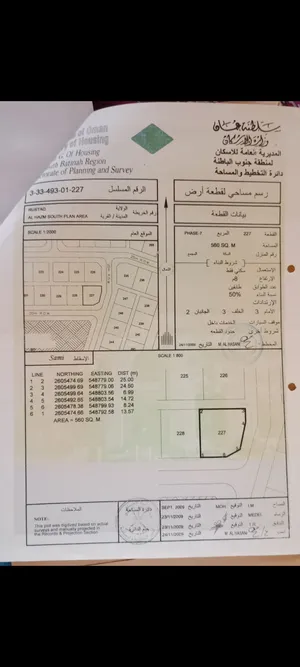 أرض للبيع في الرستاق الحزم 7 كونر. مساحتها 560متر.