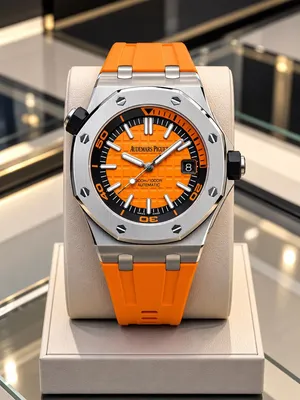 Special Offer – AED 450 Only!  Automatic Watch with Orange Dial & Silicone Strap  COD All UAE