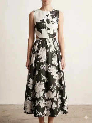 فستان سهرة أنيق ومميز باللونين الأبيض والأسود (Midi Dress)