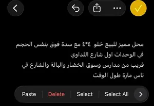 محل للبيع خلو في الوحدات