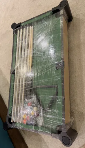 Billiards table with balls and the playing sticks 74x36x77 the measurement of table with its legs