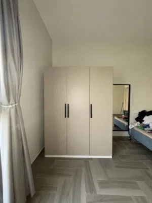 Modern Minimalist 3-Door Wardrobe with Built-In LED Lighting – Sand Beige / Matte Finish