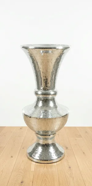 Large silver mirrored mosaic floor vase a very unique piece of Art 35BD