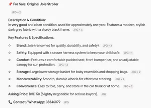 Baby stroller in very good and very clean condition. Price is negotiable for serious buyers.