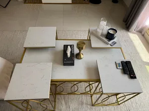 Modern Marble-Look Coffee Table Set – Gold Frame
