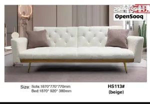 استلم وادفع أريكة سرير مودرن راقية بيج بوليستر بأرجل ذهبيةModern Tufted BeigeConvertible Sofa Bedi..