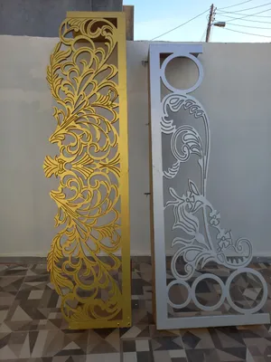 للبيع ديكورات خشبية MDF قص CNC فاخرة – مقاس 200×60 سم – ذهبي وفضي