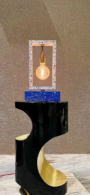 Terrazzo Table Lamp with Exposed Bulb
