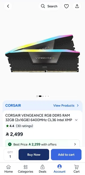 رامات Corsair Vengeance RGB DDR5 32GB 6400MHz CL36 للبيع أو البدل بكرت شاشة