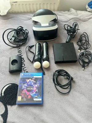 PlayStation VR 1 كامل للبيع — مع الكاميرا ويدين Move + لعبة VR Worlds