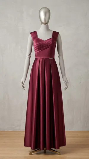 فستان سهرة خمري ساتان أنيق xl