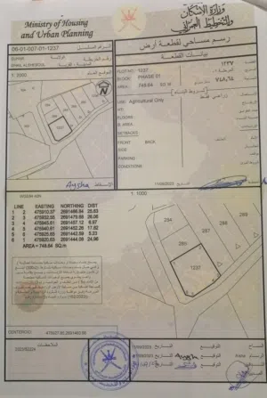 ارض زراعيه في صحار _ غيل الشبول من المالك بمساحه 748.64 ويوجد بها تصريح بناء وحده سكنيه بمساحه 300