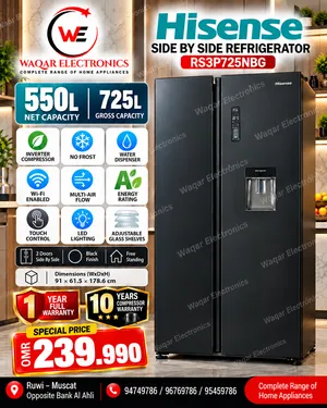 Hisense Side by Side Refrigerator 550L Black – RS3P725NBG