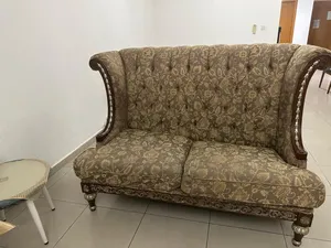 Classic High-Back Sofa Set (Armchair and Loveseat) Glass-Top Coffee Table