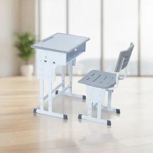 طقم طاولة وكرسي دراسي مدرسي قابل لتعديل الارتفاع بلون رمادي - FSS003-(GREY)