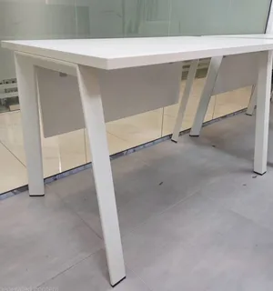 2 White Modern Office Desk with 2 white leather and wood chairs