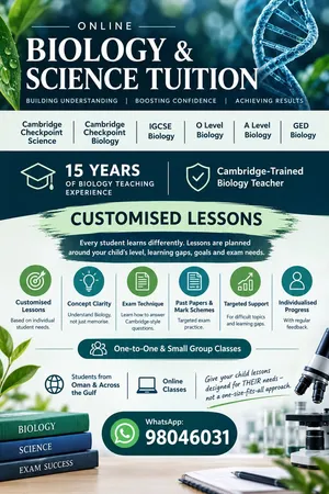 Online Biology & Science Tuition for Cambridge Checkpoint Science & Biology, IGCSE, O Level, A Level