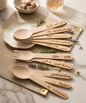 لمسات على ملاعق واشواك خشبية