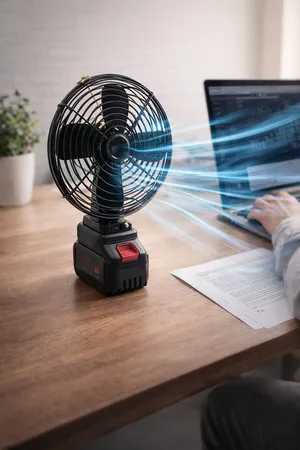 مروحة مكتبية محمولة ليثيوم - 48V - 18W - قطر 23سم - بطارية أو كهرباء - Generic