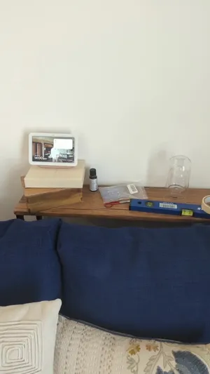 Rectangular console table, wood top & black metal frame