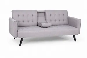 استلم وادفع أريكة رمادية أنيقة بكونسول وحاملات أكواب Elegant Gray Sofa with Console and Cup Holders
