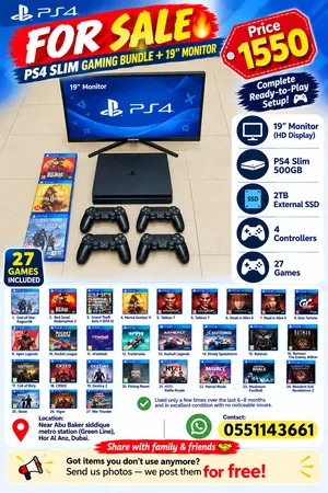 PS4 Slim 500GB + 2TB External SSD + 4 Controllers + Samsung Monitor + 27 Games Selling my PS4 Slim 5