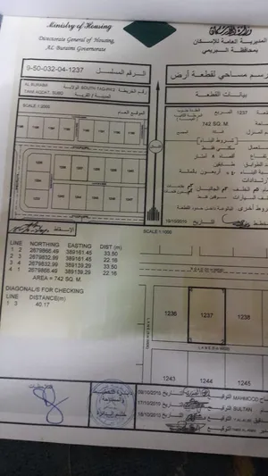 ارض سكنيه في البريمي المساحه 744