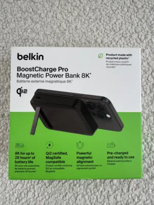 Belkin باور بنك لاسلكي 8000mAh Qi2 سريع 15W – متوافق MagSafe مع حامل حامل قابل للطي