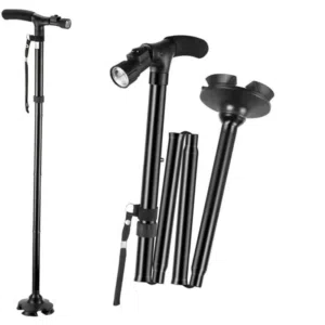 عصا عكاز الطبي 4 في1 MAGIC CANE لون اسود قابل للطي مع ضوء مانع انزلاق تحكم بالطول عكاز باكور عكازه ط