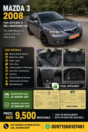 FOR SALE: 2008 Mazda 3  Automatic  Fuel-Efficient  Well Maintained  Installment & Cash