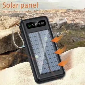 شاحن متنقل بور بانك مع لوح شمسي مساعد شحن Power Bank بطارية محمولة 30000 مللي أمبير باور بنك