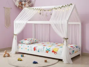 Kids Bed with Canopy - White, Ready to Use -excellent condition