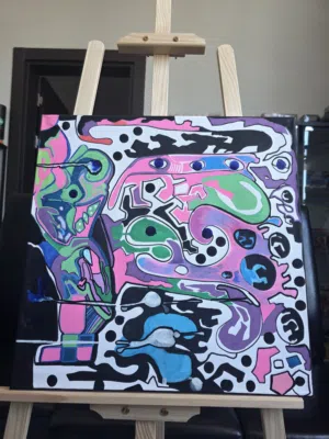لوحة فنية تجريدية مميزة (رسم يدوي بألوان Posca الأصلية)