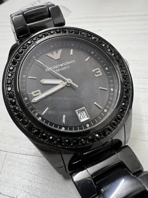 EMPORIO ARMANI WOMAN BLACK CERAMICA CERAMIC WITH CRYSTALS WATCH-AR1423 New