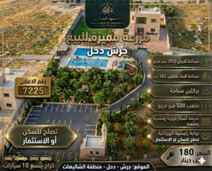 رقم الاعلان (7225) فرصة استثنائية: مزرعة الأحلام في دحل - طريق جرش جديدة عمر البناء 4 سنوات